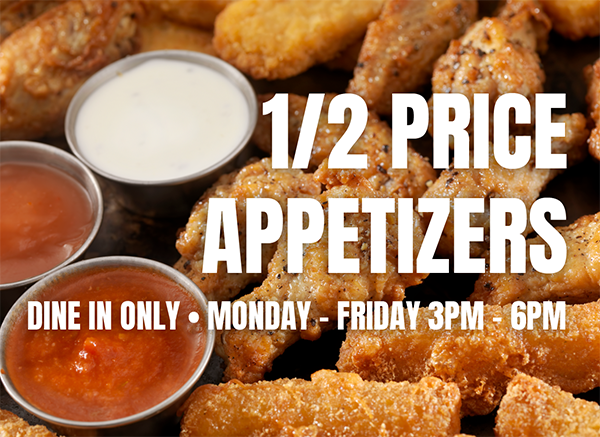 Half OFF Appetizers headline on image for fried food